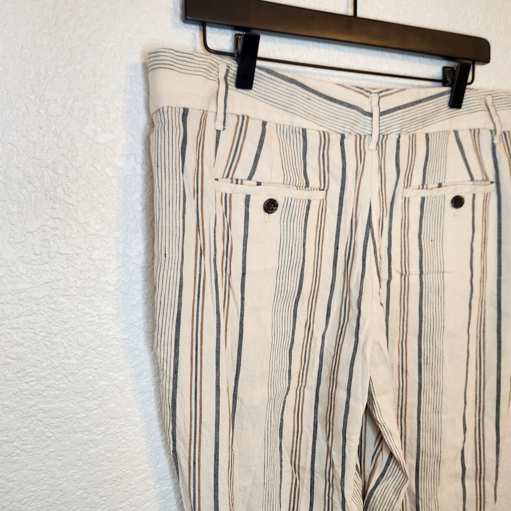 Ann Taylor Loft Linen Pants Women Sz 12 Straight Leg Beach Summer Striped - Picture 11 of 16